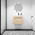 Floating Vanity Bathroom, 24 Inch Bathroom Vanity with Sink, Wall Mounted Single Sink Bathroom Vanity, Soft Closed Doors, Integrated Sink, Engineered Wood (Oak)