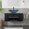 36 Inch Black Floating Bathroom Vanity with 2-Doors and 1-Drawer, Modern Wall Mounted Cabinet with Blue Boat Vessel Sink Top