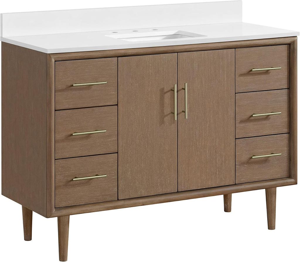 Miseno MV-N252-V48 Mertola 48' Free Standing Single Basin Vanity Set with Cabinet and Stone Composite Vanity Top - Dark Maplewood