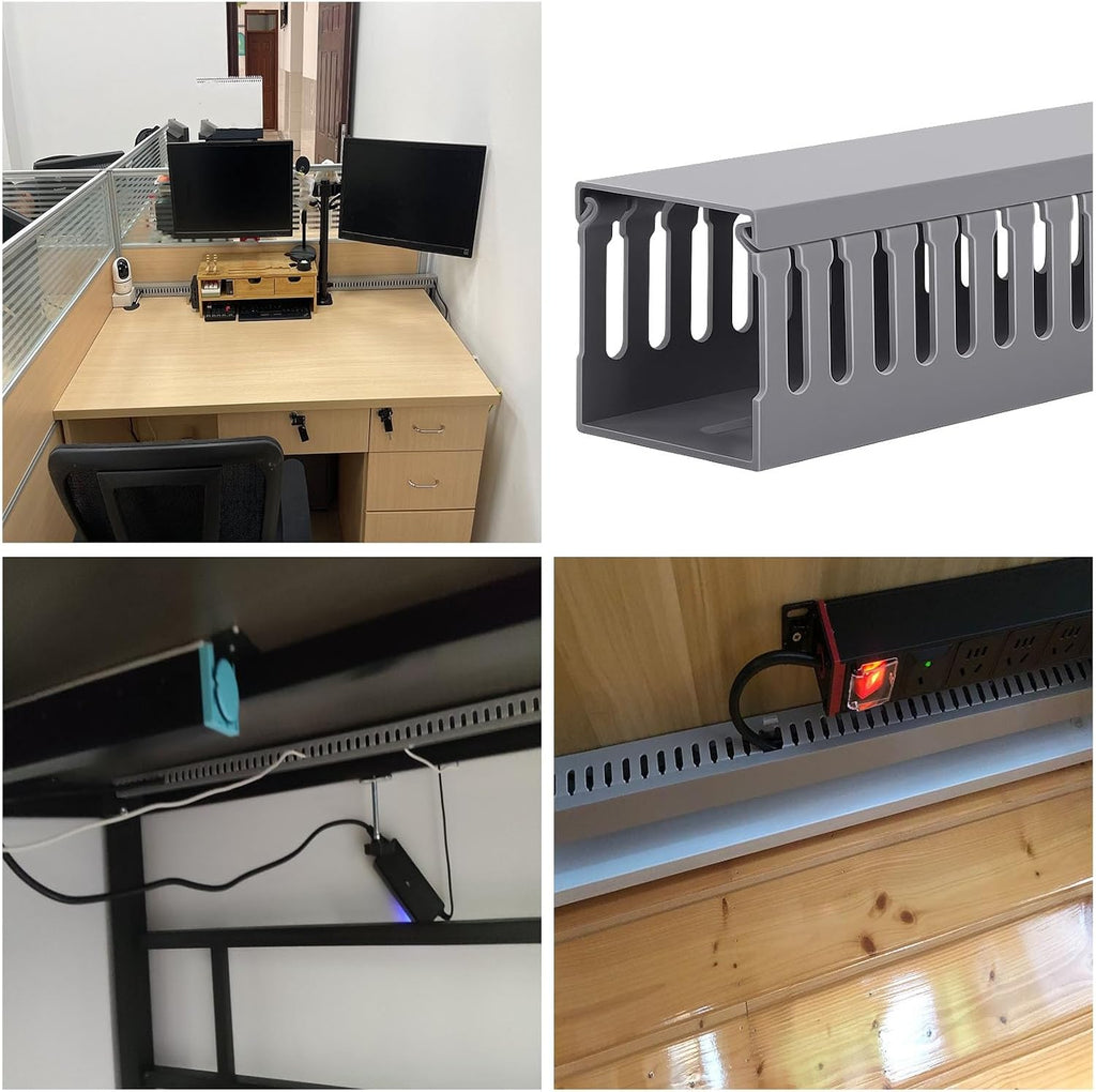 1 4 in Width Open Slot Cable Duct Raceway, Grey Conduit for Wires and Cable Management 1 2-2/5 in Heighr, Cable Tidy Trunk Kit for Electrical Panel(9 PCS,W 4 in H 2 in)