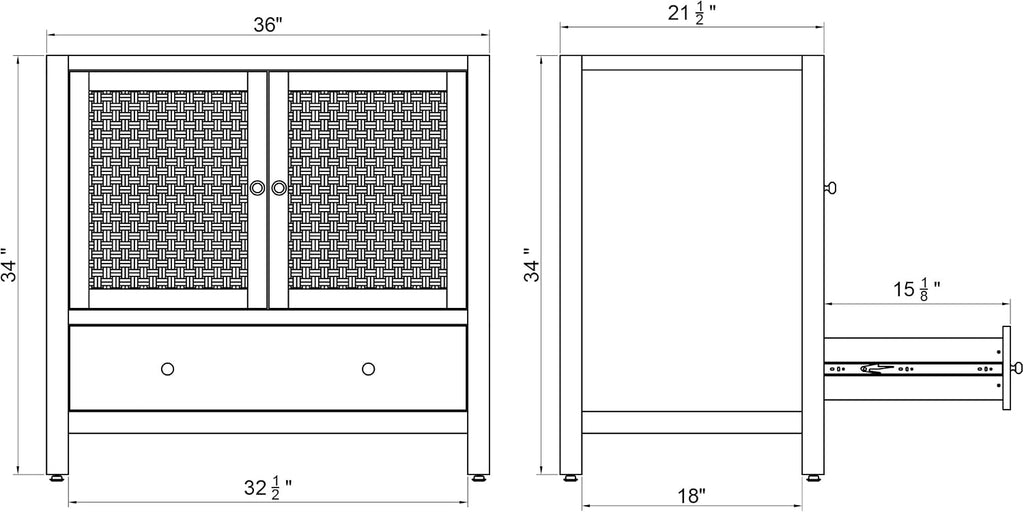 Alaterre Furniture Lucca Bathroom Vanity - Freestanding Cabinet Without Sink - 36 Inch Wood Bathroom Vanity with Large Drawer and Soft-Close Doors - Under Sink Cabinet Only (Natural)