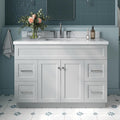 ARIEL Hamlet 48-inch Bathroom Vanity with Sink,Solid Wood, 1.5-inch Italian Carrara Marble Countertop & Backsplash, Single Rectangular Porcelain Sink, 2 Soft Closing Doors, 4 Dovetail Drawers, Grey