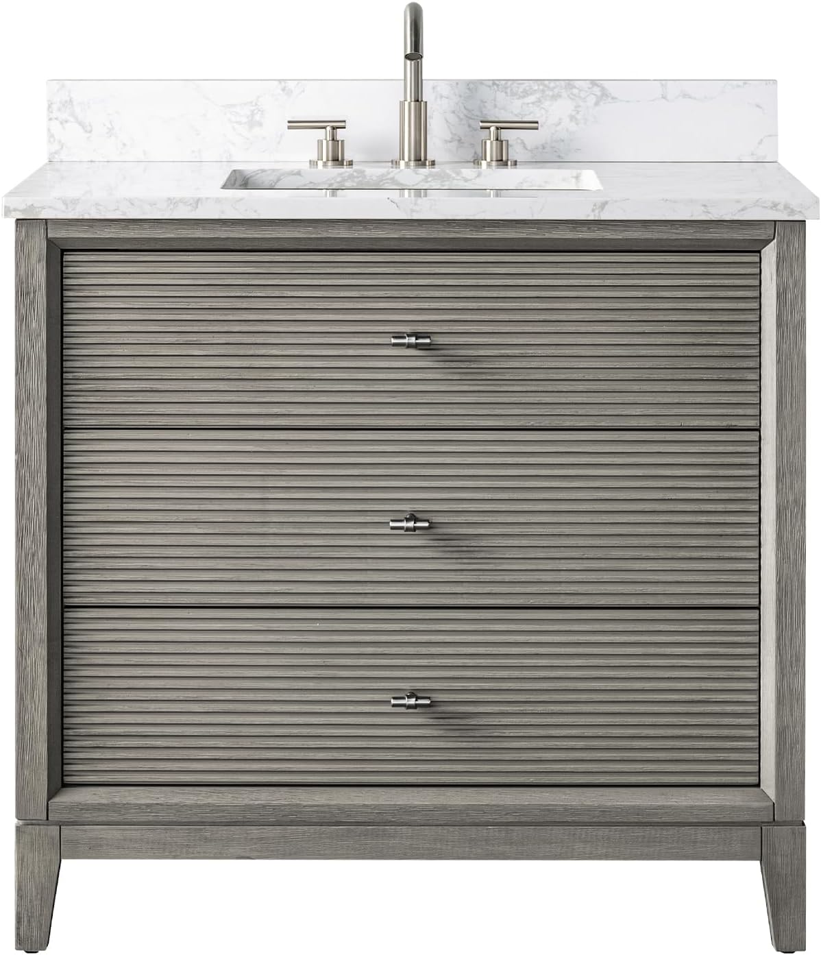 Vanity Art 36' Bathroom Vanity with Single Sink & Arabescato White Engineered Stone Top, Vanity Cabinet with Soft Closing Door, Solid Wood Frame, Brushed Nickel Handles, Driftwood Gray VA8136-DG-BN
