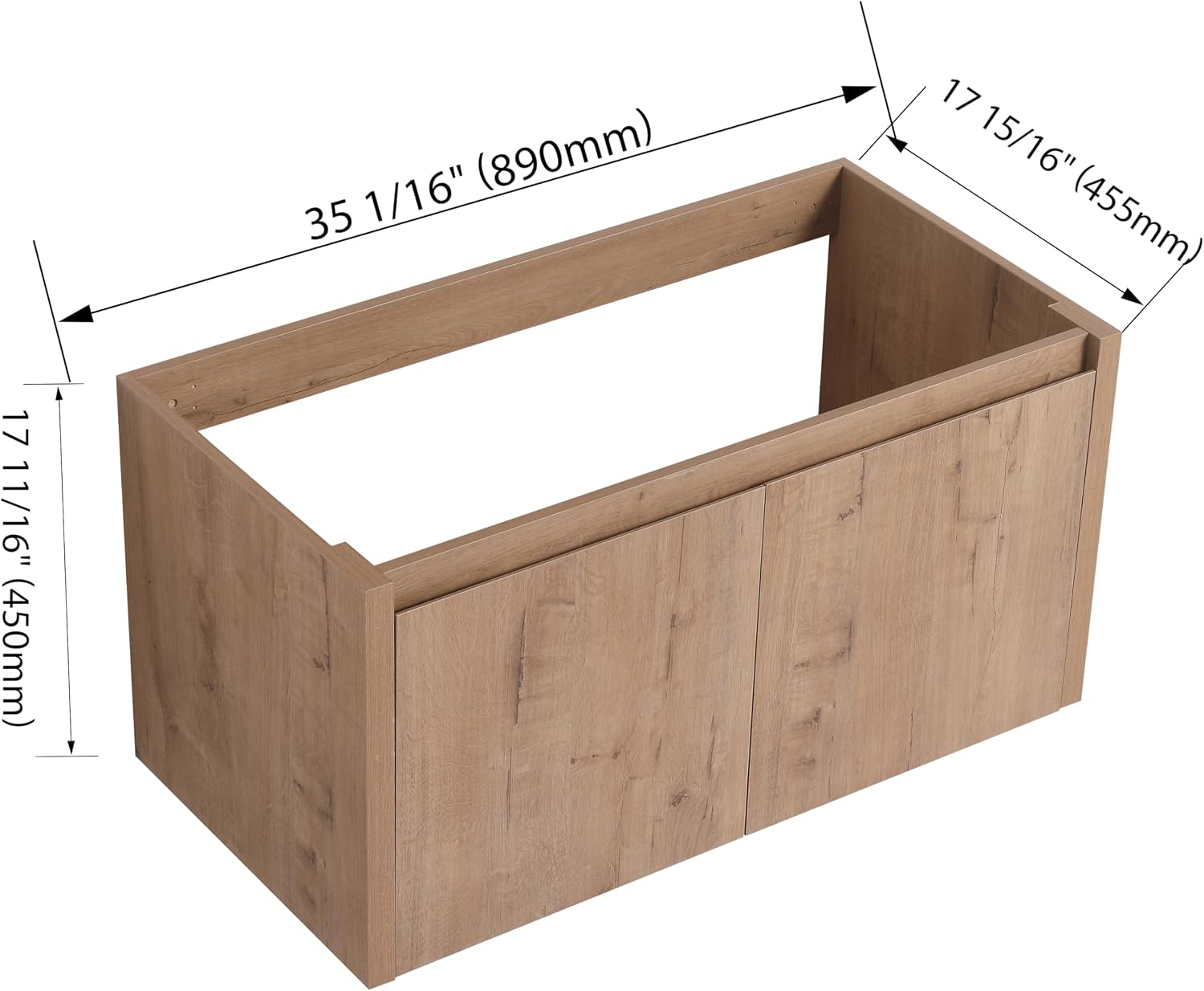 36' Floating Bathroom Vanity,36 Inch Bathroom Vanity Without Top Sink,Modern Floating Vanity Cabinet,Brown Wall Mounted Cabinet with Soft Closing Doors,Plywood(Sink Basin Not Included)