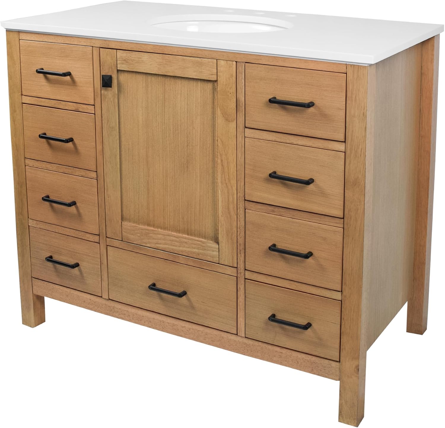 Kitchen Bath Collection 42-inch Bathroom Vanity (Blonde/White): Modern, 5-Drawer, 1-Door, Freestanding, Engineered Stone Countertop, White Ceramic Sink