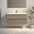 Floating Bathroom Vanity with Sink, Modern 42' Wall Mounted Vanity with Resin Top Basin and 2 U-Shaped Soft-Close Storage Drawers, Bathroom Storage Cabinet with Invisible Handle, Grey