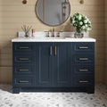 ARIEL Taylor 54-inch Bathroom Vanity with Sink,Solid Wood, 1.5-inch Pure White Quartz Countertop, Single Rectangular Porcelain Sink, 2 Soft Closing Doors, 9 Dovetail Drawers, Midnight Blue