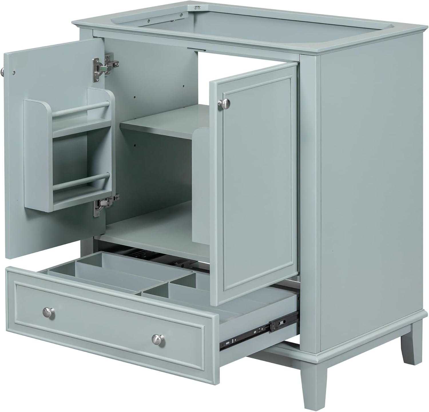 30' Bathroom Vanity Without Sink,Base Only,Solid Wood Cabinet Set with Doors and Drawer,Adjustable Shelf,Removable Panel,Easy to Install,Green
