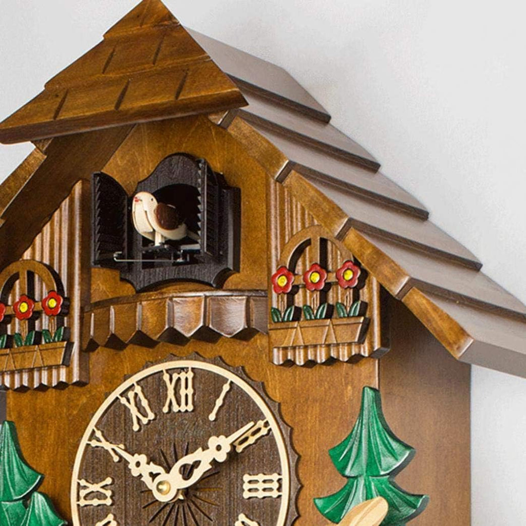 Wooden Cuckoo Clock with Hand CarvingForest Cuckoo Clock with Mechanical Bird Hand-Made Wooden House Wall Clock Suitable for Children, A, Arabic Numeral dial (B Roman Numeral dial)