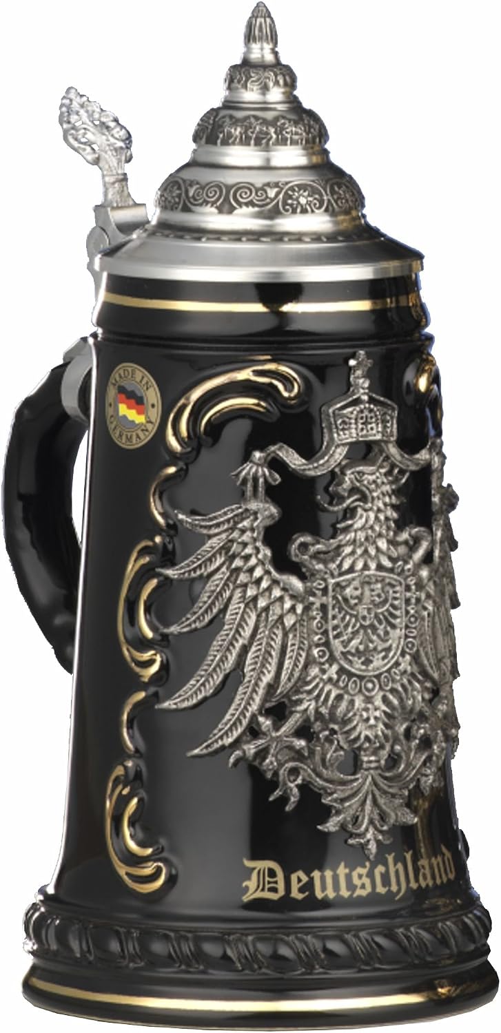 German Beer Stein black Deutschland pewter eagle Stein 0.5 liter tankard, beer mug KI 415-SZA 0,5L Deutschland by ISDD Cuckoo Clocks