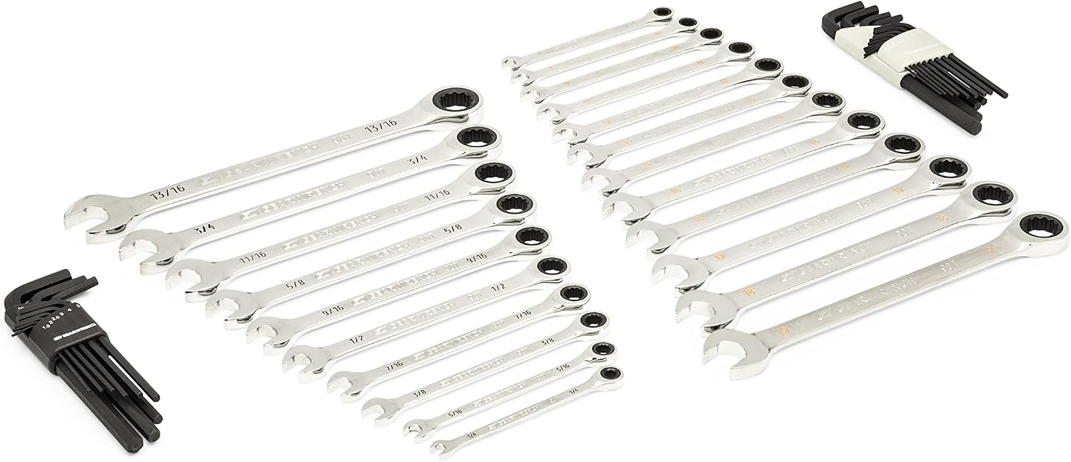 GEARWRENCH 44 Piece 90-Tooth SAE/Metric Ratcheting Wrench and Hex Key Set - 86528