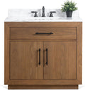 HOMEBEYOND 36' Bathroom Vanity with Single Sink & Ceramic Top, MDF Material Vanity Cabinet with Basin Combo, Soft-Closing Doors, Removable Shelf, Backsplash, Tan