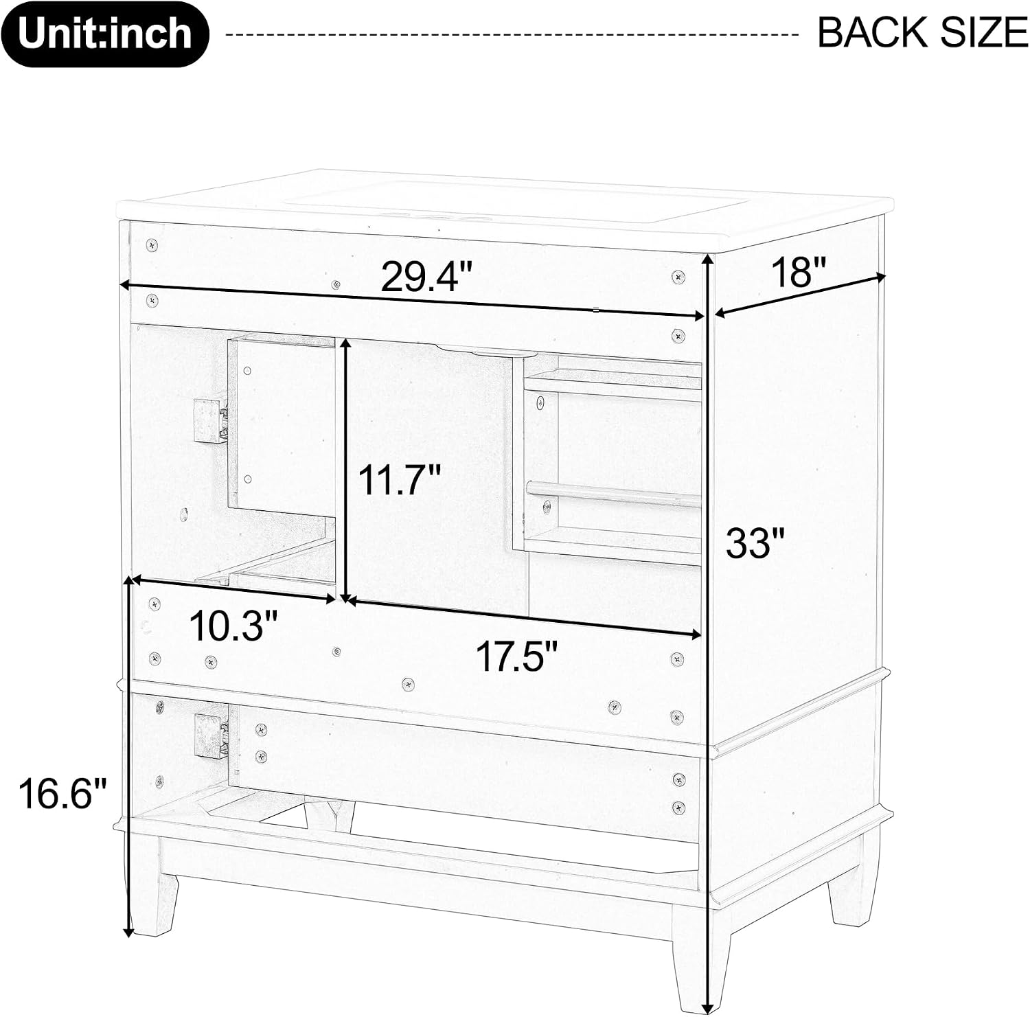 Mirightone 30' Vanity with Sink, Bathroom Vanities 30 Inch with Sink, Single Sink Bathroom Vanity with Door Shelf and Three Drawers, Restroom Vanity with Sink Top (White)