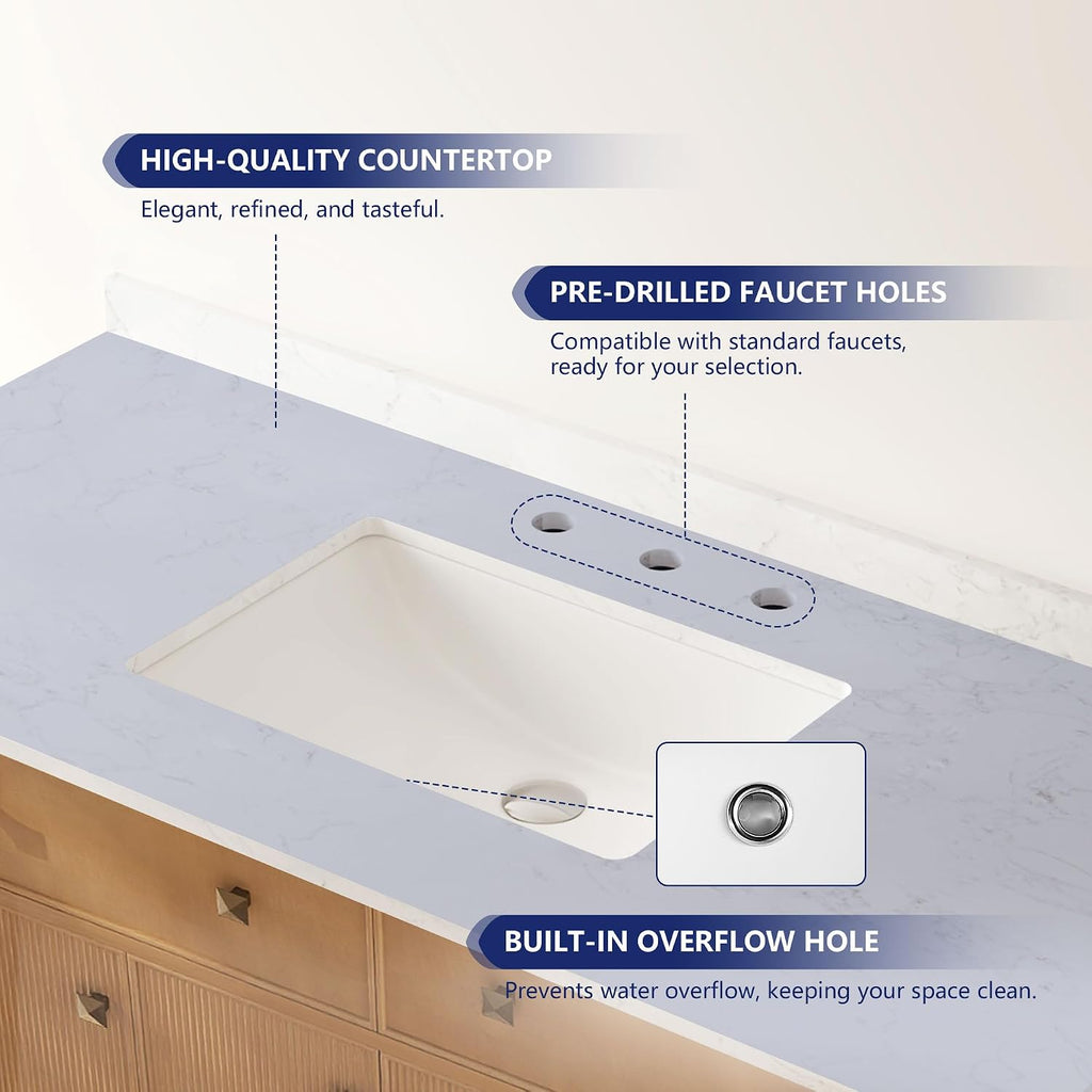 DeerValley 48' Bathroom Vanity, Pre-Assembled Vanity for Bathroom with Soft Closing and Splash Guard, Pre-drilled 3 Holes, Large Storage Space Cabinet, Natural Wood Color