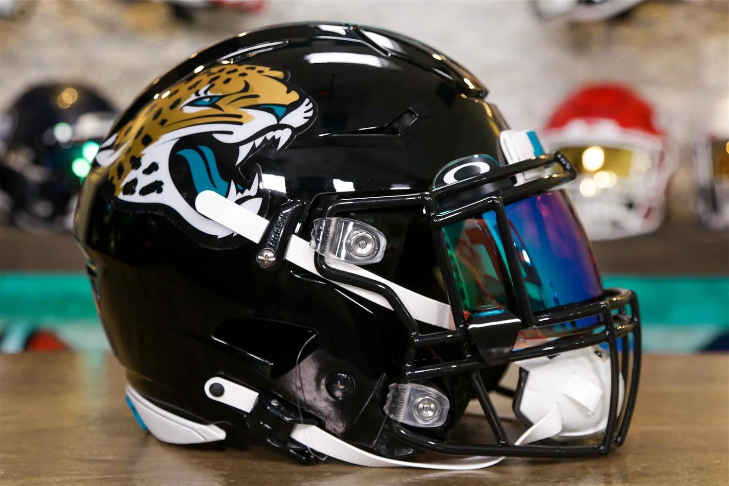 Jacksonville, Jaguars Collectible SpeedFlex Helmet - GG Special Edition - with Free USA Flag Decal - Green Gridiron 00361