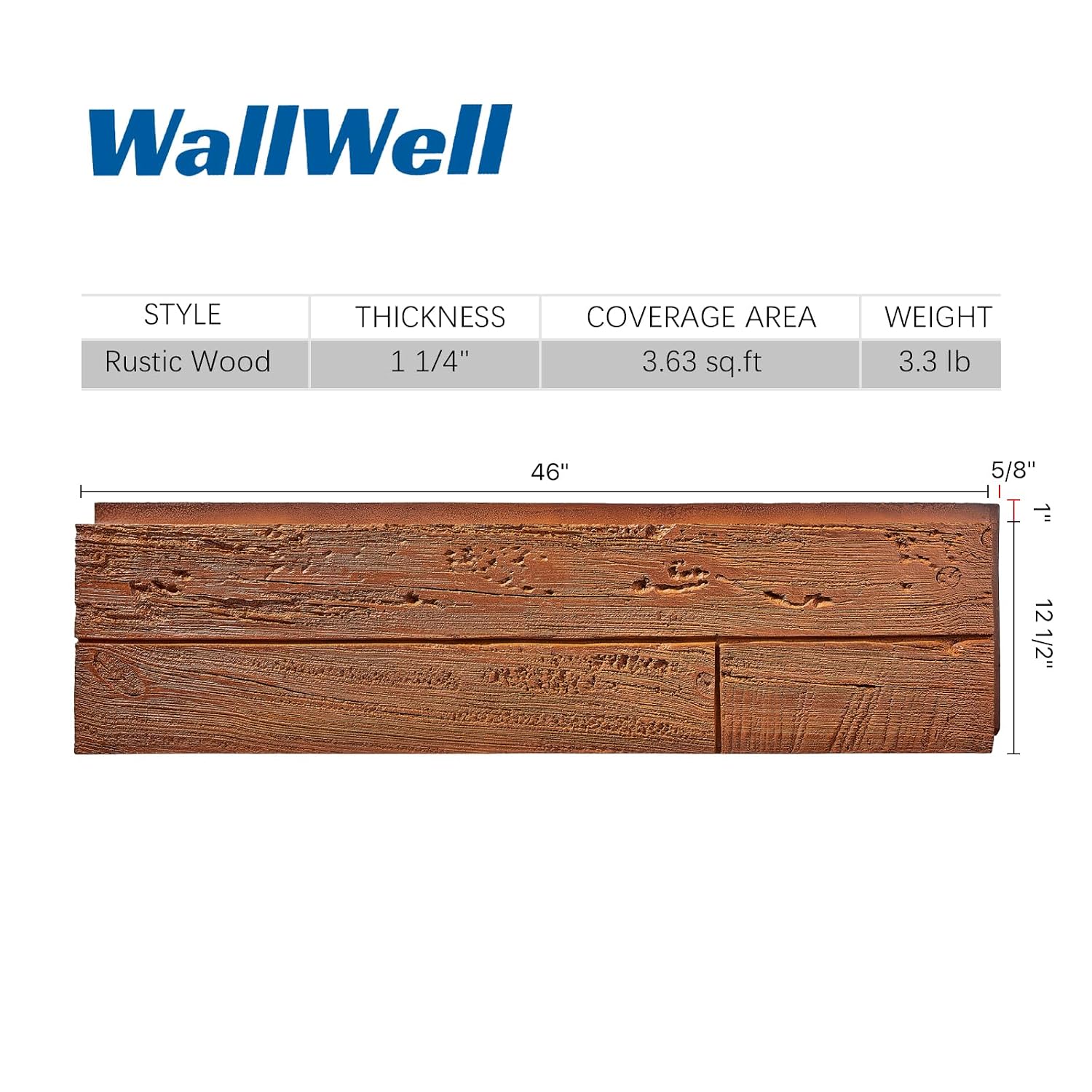 6-Pack Faux Wood Wall Panels (21.78 Sq Ft) PU Barn Wood Siding, Mortarless Farmhouse Reclaimed Wood for Exterior and Interior Wall, DIY Home Improvement, 46x12.5 Inch, Rustic Wood