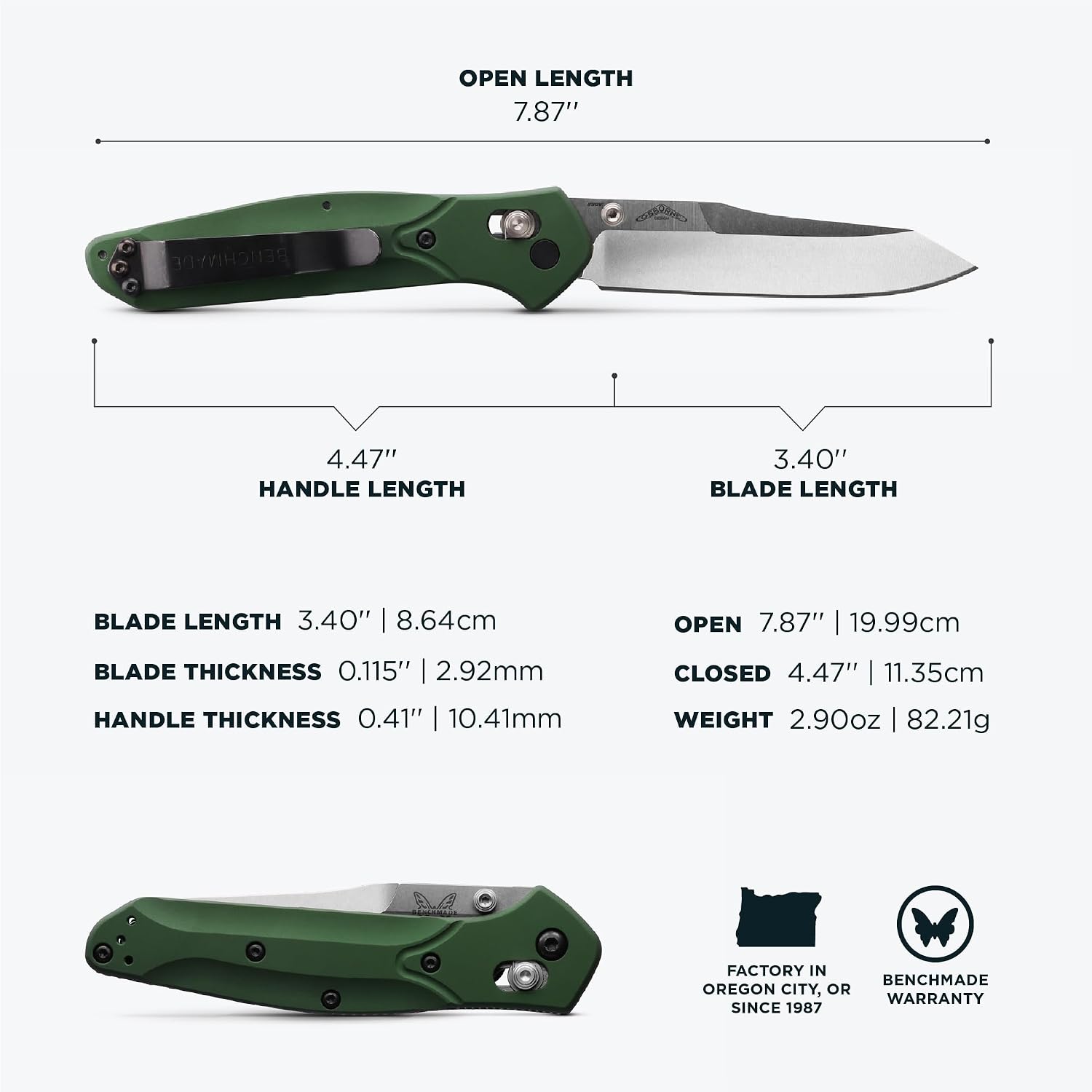 Benchmade - Osborne, Every Day, Outdoor, Folding Knife, Reverse Tanto Blade with Green 6061-T6 Aluminum Handle (940)