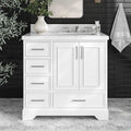 ARIEL Stafford 36-inch Bathroom Vanity with Sink,Solid Wood, 1.5-inch Italian Carrara Marble Countertop, Single Rectangular Porcelain Sink, 2 Soft Closing Doors, 5 Dovetail Drawers, White