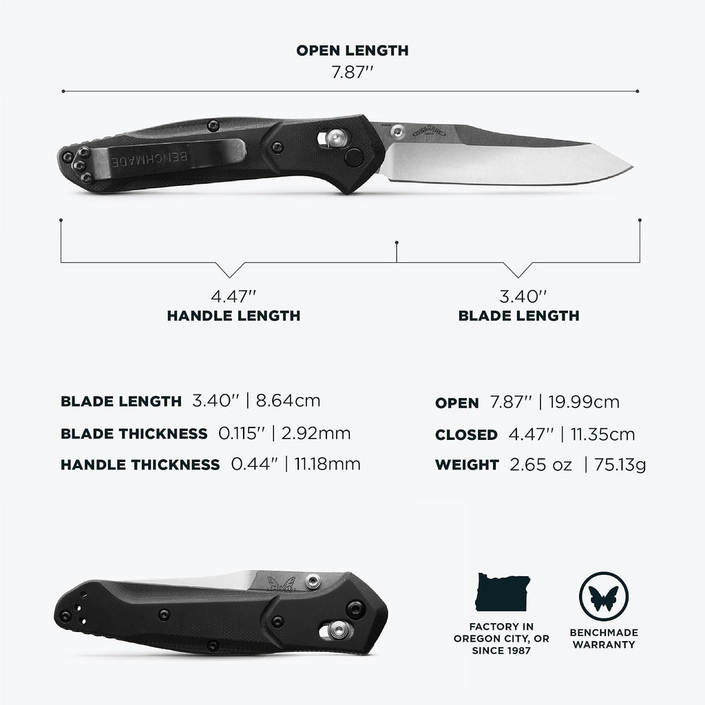 Benchmade - Osborne, Every Day, Outdoor, Folding Knife, Reverse Tanto Blade with Black G10 Handle (940-2)