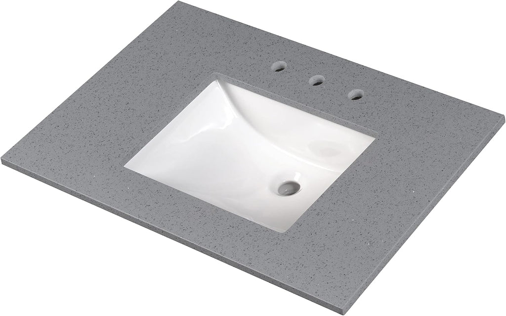 MSI Sparkling Gray Vanity Top with Under Mount Rectangle Ceramic Sinks, Engineered Marble Stone, 4' CC Faucet Holes, 37'X22'