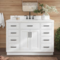 ARIEL Hepburn 48-inch Bathroom Vanity with Sink,Solid Wood, 1.5-inch Carrara White Quartz Countertop & Backsplash, Single Rectangular Porcelain Sink, 2 Soft Closing Doors, 9 Dovetail Drawers, White
