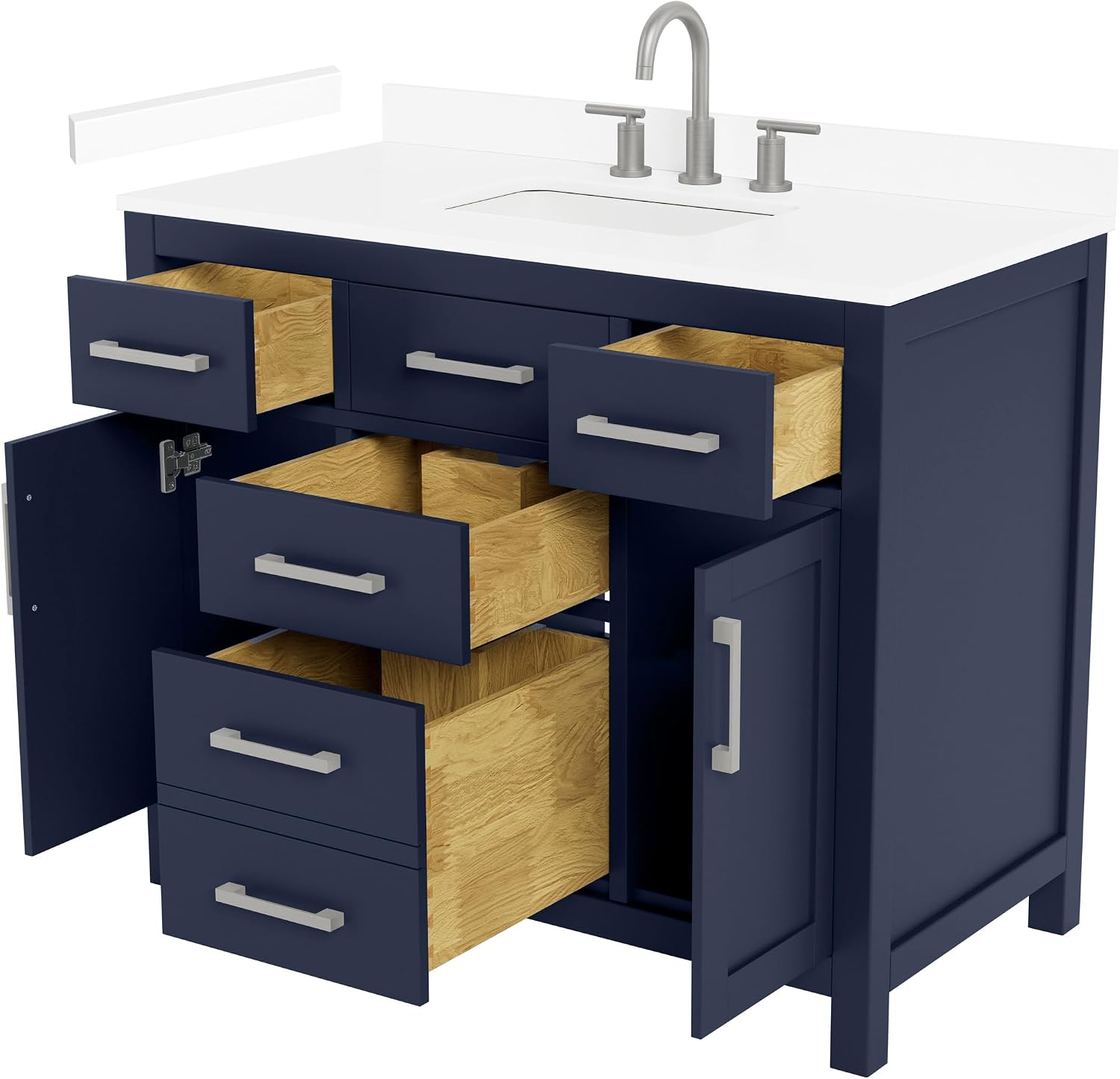 Wyndham Collection Beckett 42 Inch Single Bathroom Vanity in Dark Blue, White Cultured Marble Countertop, Undermount Square Sink (3-Hole), Brushed Nickel Trim