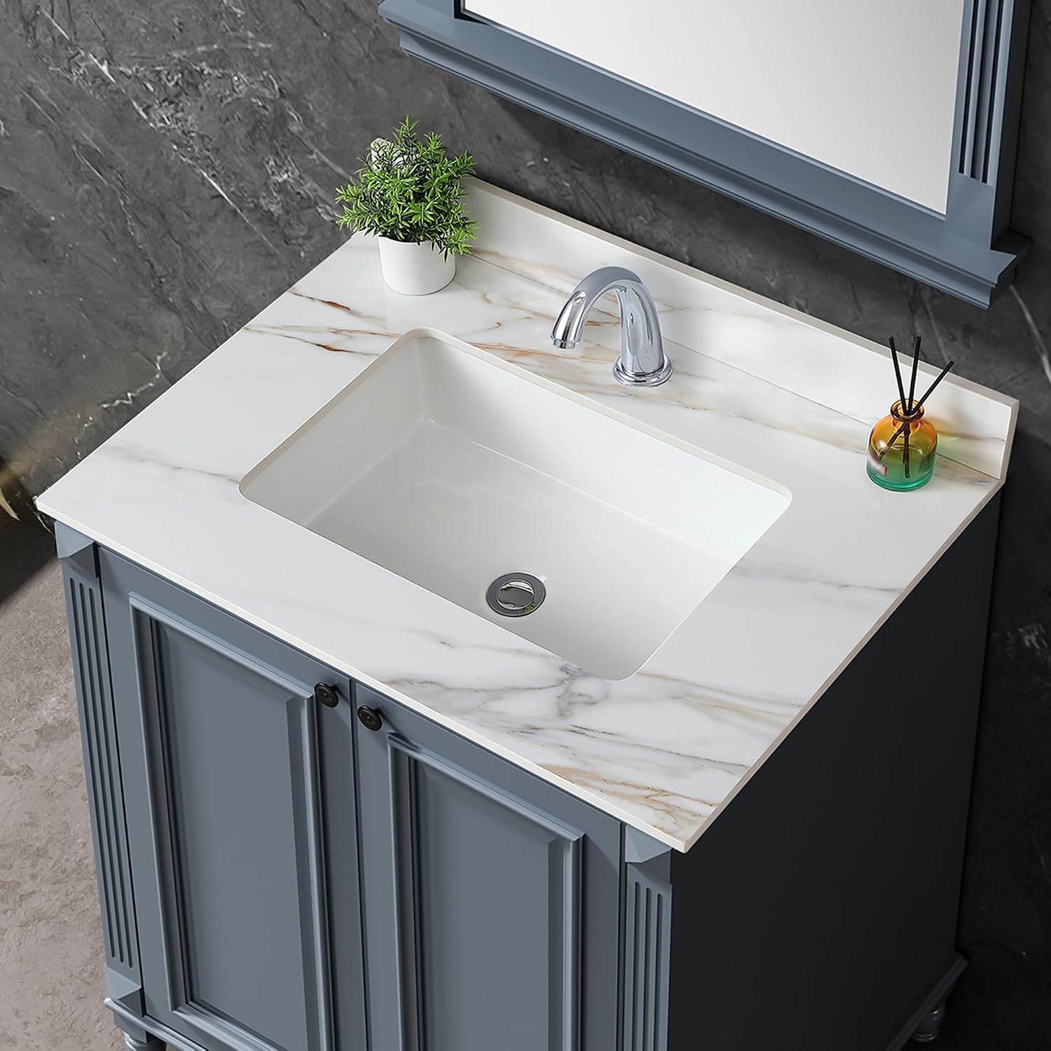 37 in Vanity Top with Sink, Marble Bathroom Vanity Top with 4' Backsplash, Pre-Drilled Faucet Single Holes, Undermount Rectangular Middle Sink, Sintered Stone Vanity Tops (Cabinet Not Included)