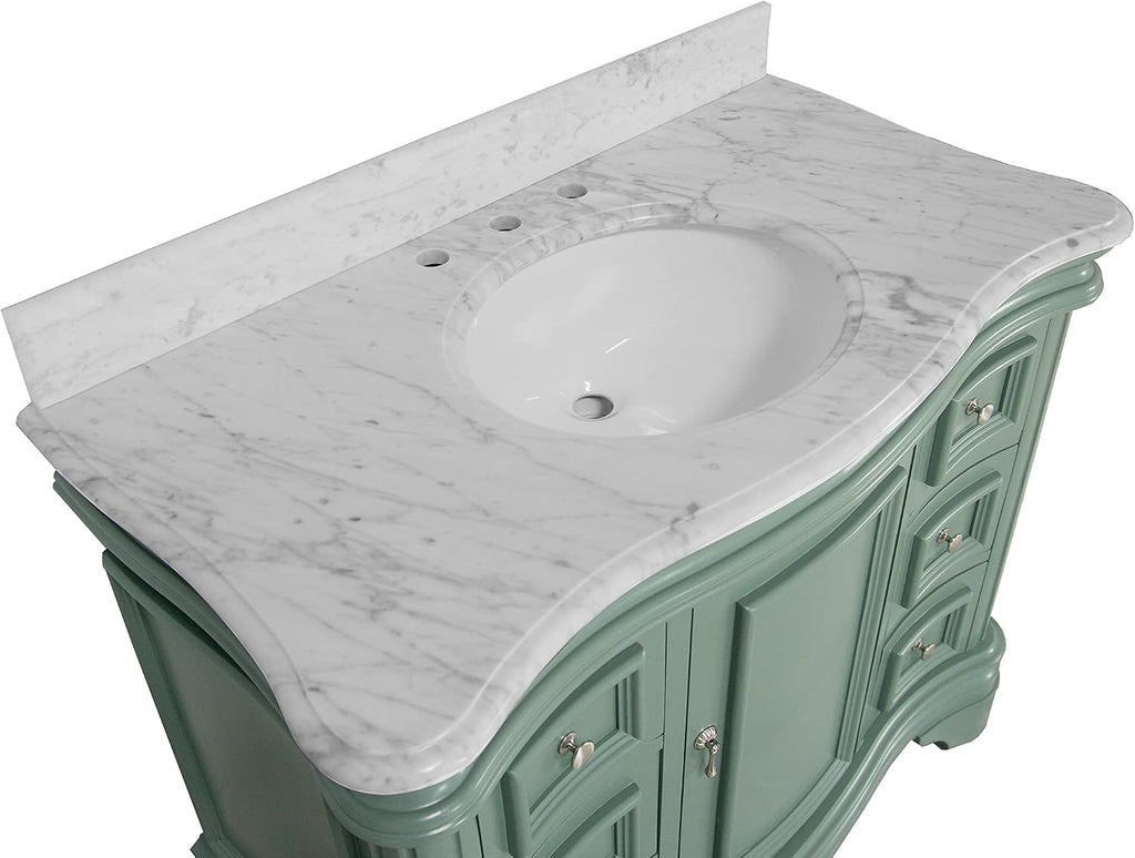 Kitchen Bath Collection Katherine 42-inch Bathroom Vanity (Carrara/Sage Green): Includes Sage Green Cabinet with Authentic Italian Carrara Marble Countertop and White Ceramic Sink