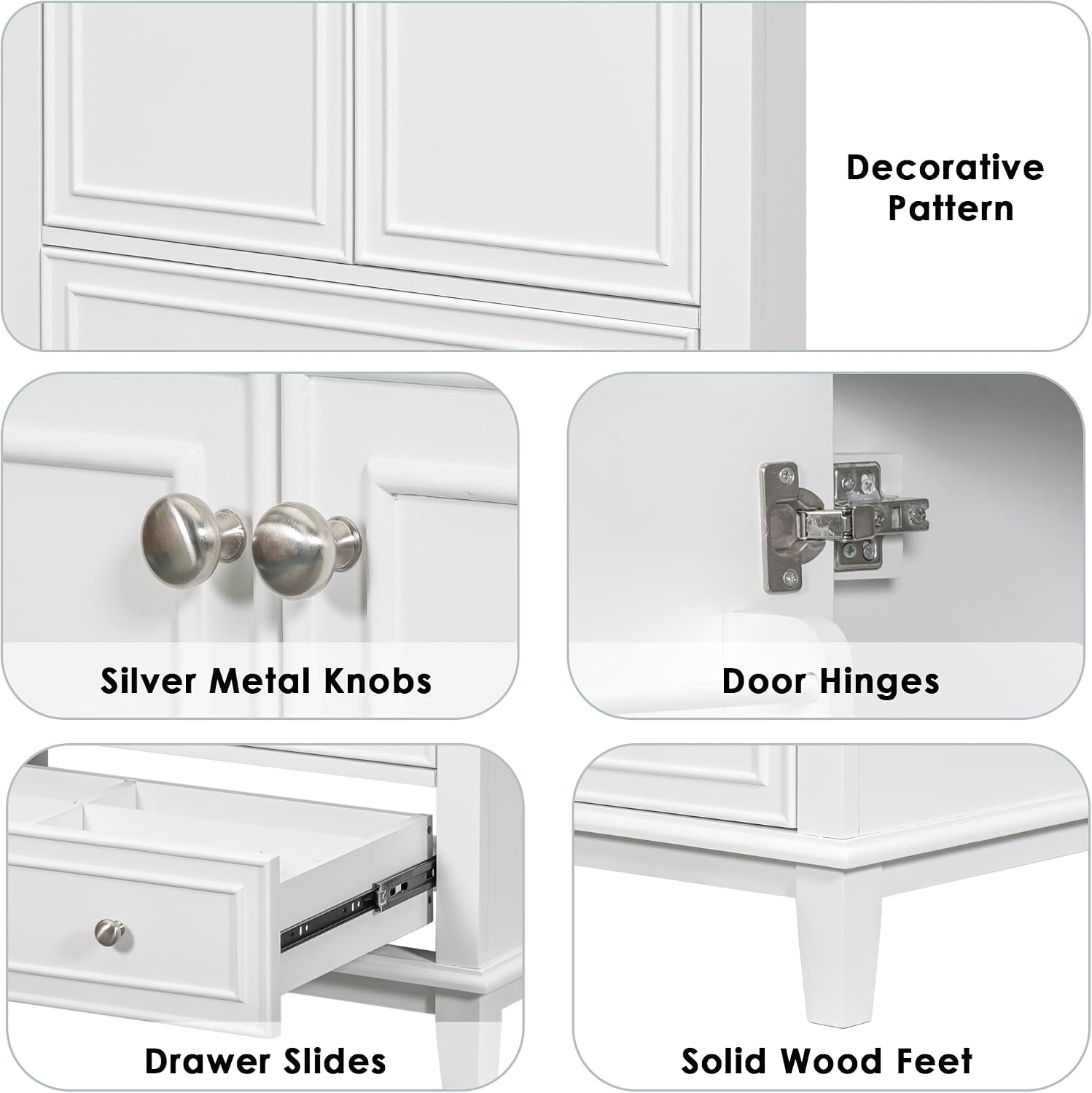 30' Bathroom Vanity with Sink Combo, Multi-Functional Bathroom Cabinet with Doors and Drawer, Solid Frame and MDF Board, White