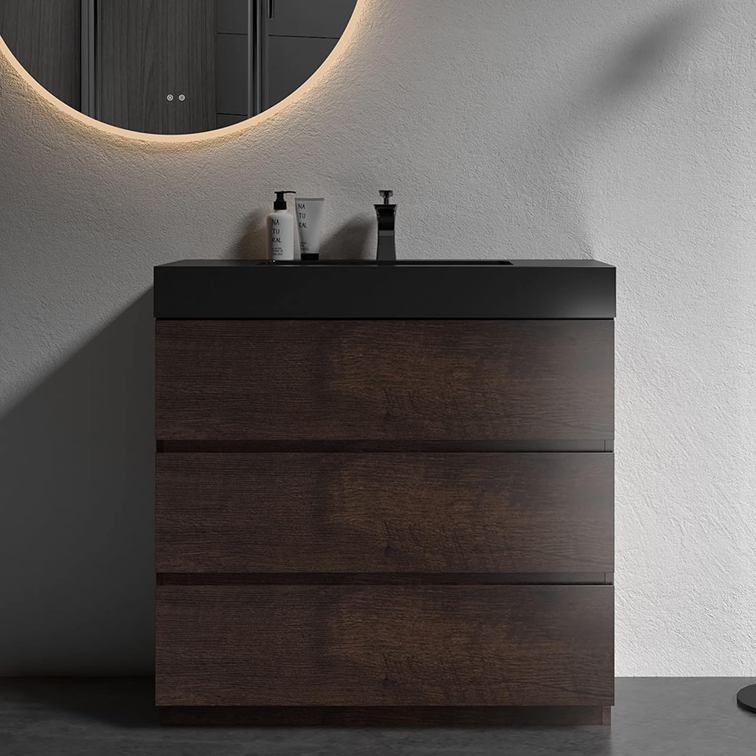 Alice 36 Inch Bathroom Vanity with Sink with Overflow, Large Storage Small Vanity for Modern Bathroom, One-Piece Sink Basin Minimalist Bathroom Sink Cabinet