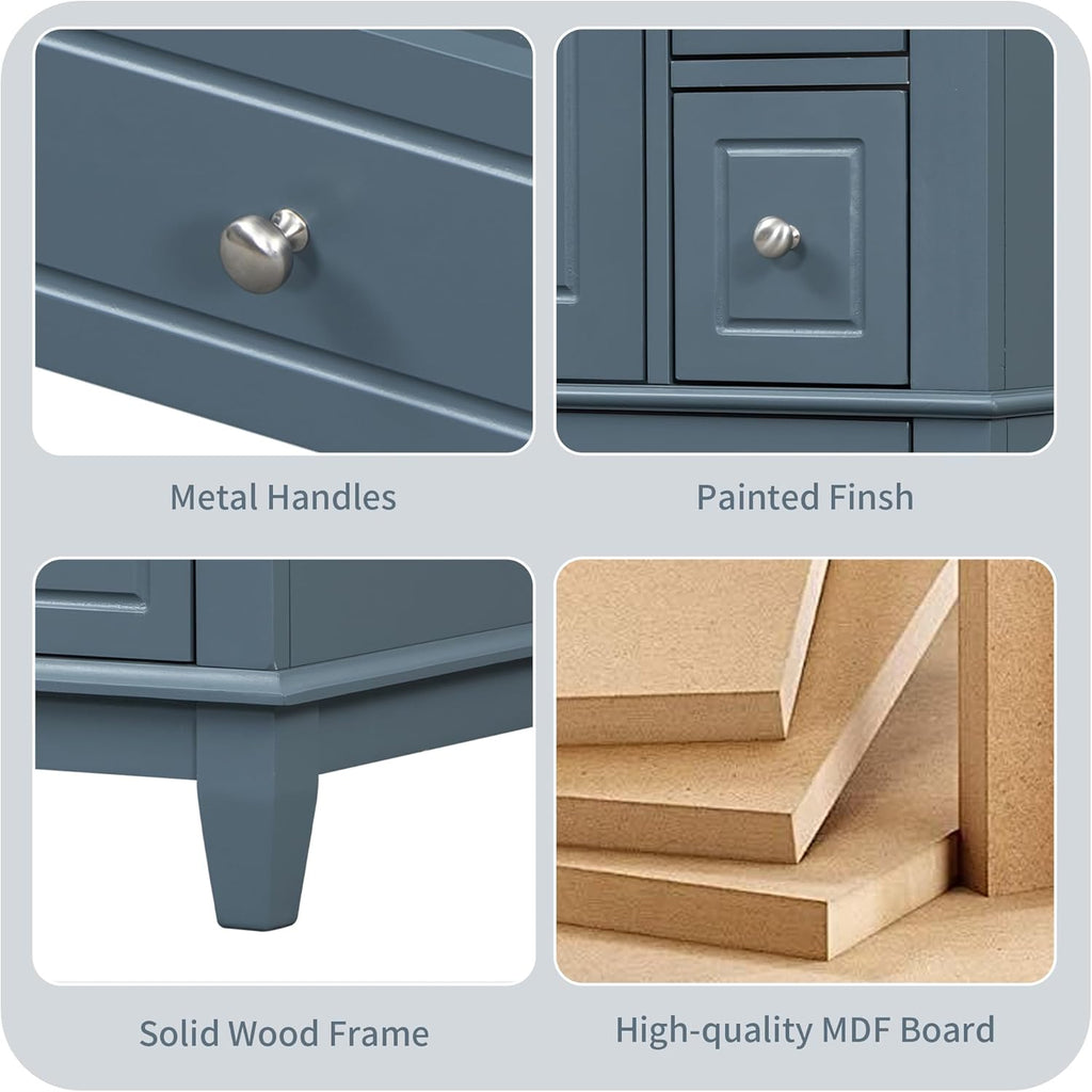 24' Modern Freestanding Bathroom Vanity with Ceramic Sink Top, 3 Drawers & Storage Shelves - MDF & Solid Wood Base, Left Blue