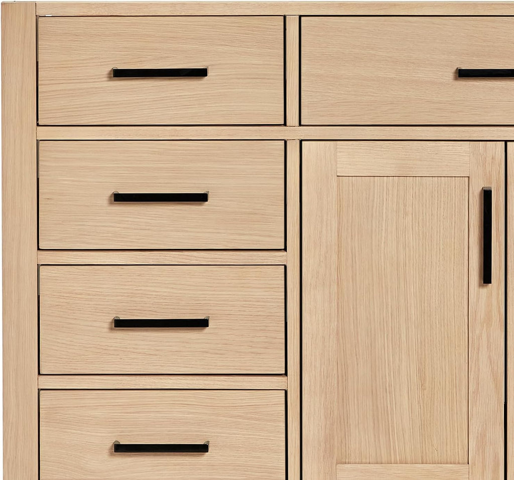 ARIEL Hepburn 42-inch Bathroom Vanity Base Cabinet,Solid Wood, 2 Soft Closing Doors, 5 Dovetail Drawers, White Oak