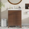 Vabches Bathroom Vanity with Sink Combo, Mid-Century Bathroom Cabinet with 3 Storage Drawers, Freestanding Storage Cabinet with Soft Closing Door, Vintage Sink Vanity with Wood Grain Laminate, Walnut