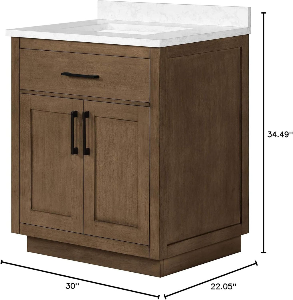OVE Decors Athea 30' Single Undermount Sink Bathroom Vanity with Cultured Marble Countertop and Backsplash in Almond Latte Finish