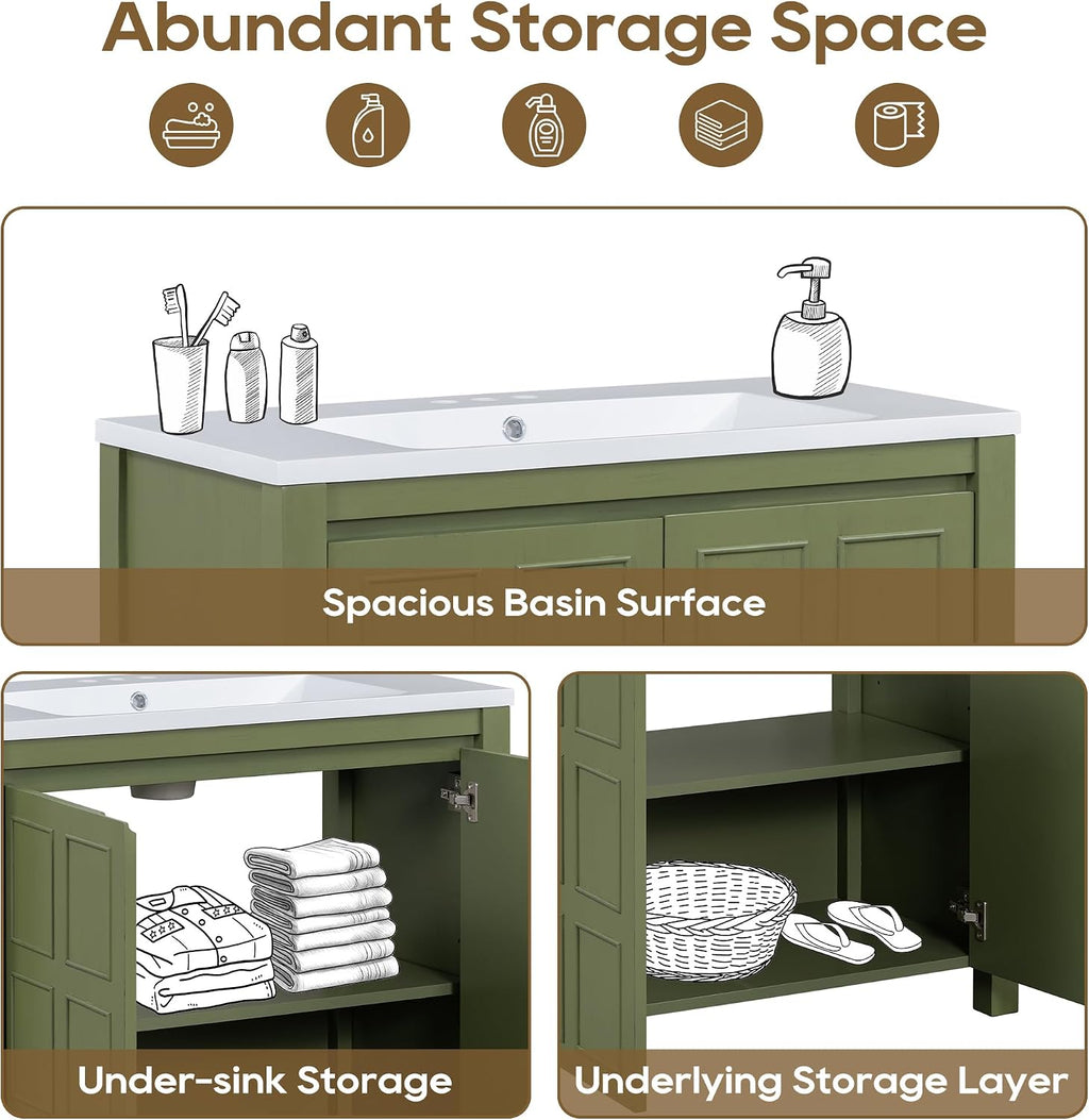 P PURLOVE 36' Bathroom Vanity with Sink Top Combo Set, Modern Single Bathroom Cabinet with Adjustable Shelf and Soft Closing Doors,Wood Frame