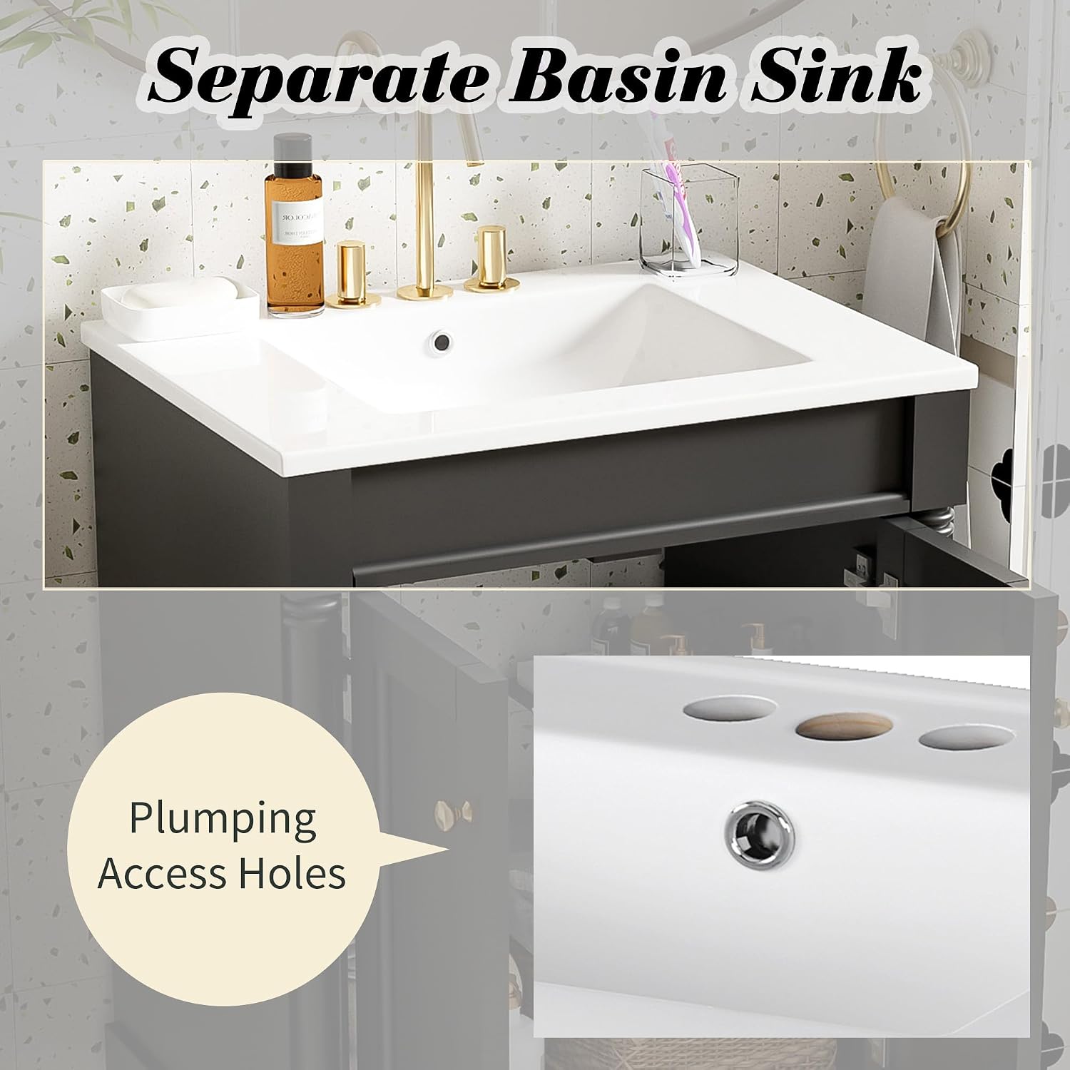 Merax 24' Bathroom Vanity with Sink, Powder Room Small Bathroom Vanity with 2-Door Cabinet, Undermount Sink, Solid Wood Frame Bathroom Storage Cabinet