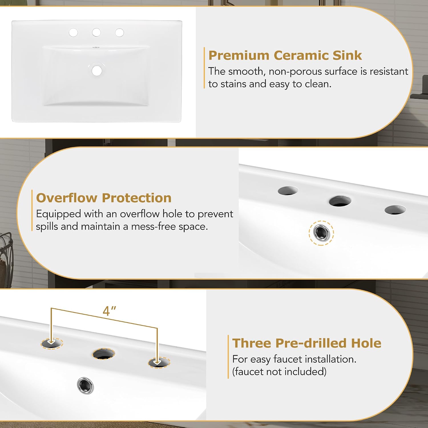 Mirightone 30' Bathroom Vanity with Sink, Bathroom Vanities 30 Inch with Top, Single Sink Bathroom Vanity with 3 Drawers and 1 Soft Closing Door, 30 Restroom Vanity with Cuntertop Sink (Black)