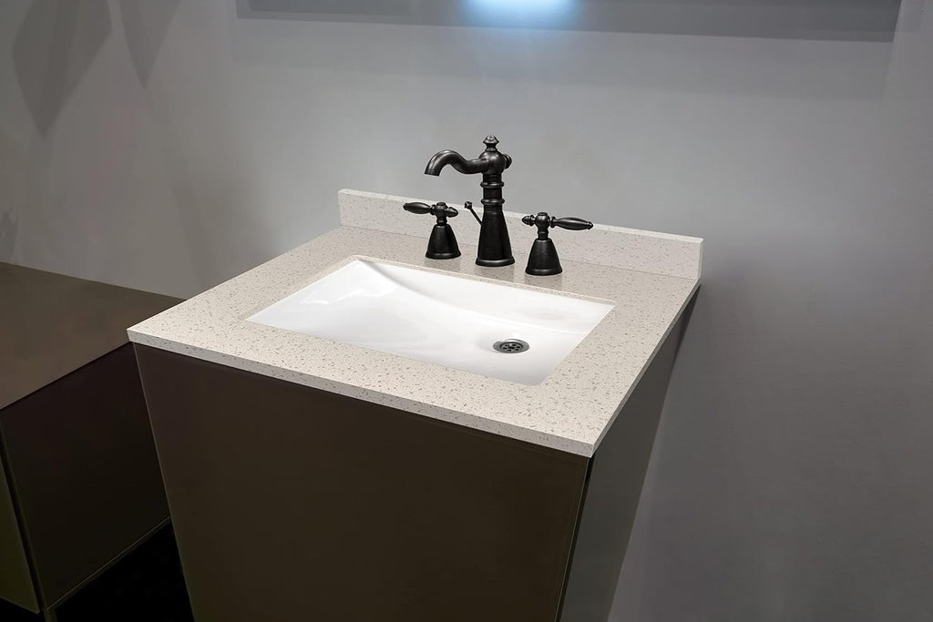 MSI Iced White Vanity Top with Under Mount Rectangle Ceramic Sinks, Engineered Marble Stone, 4' CC Faucet Holes, 31'X22'