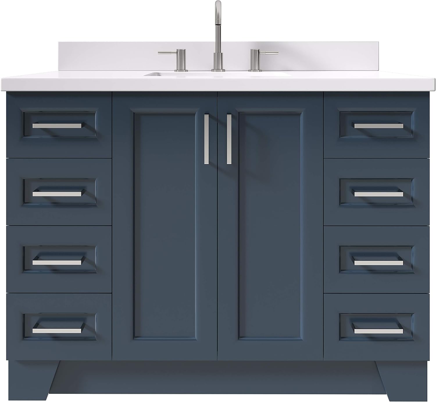 ARIEL Taylor 48-inch Bathroom Vanity with Sink,Solid Wood, 1.5-inch Pure White Quartz Countertop, Single Rectangular Porcelain Sink, 2 Soft Closing Doors, 9 Dovetail Drawers, Midnight Blue