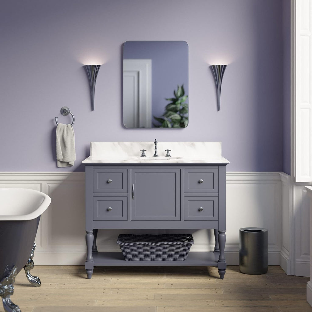 Beverly 42-inch Bathroom Vanity (Marine Gray/Carrara): Includes Marine Gray Cabinet with Authentic Italian Carrara Marble Countertop and White Ceramic Sink