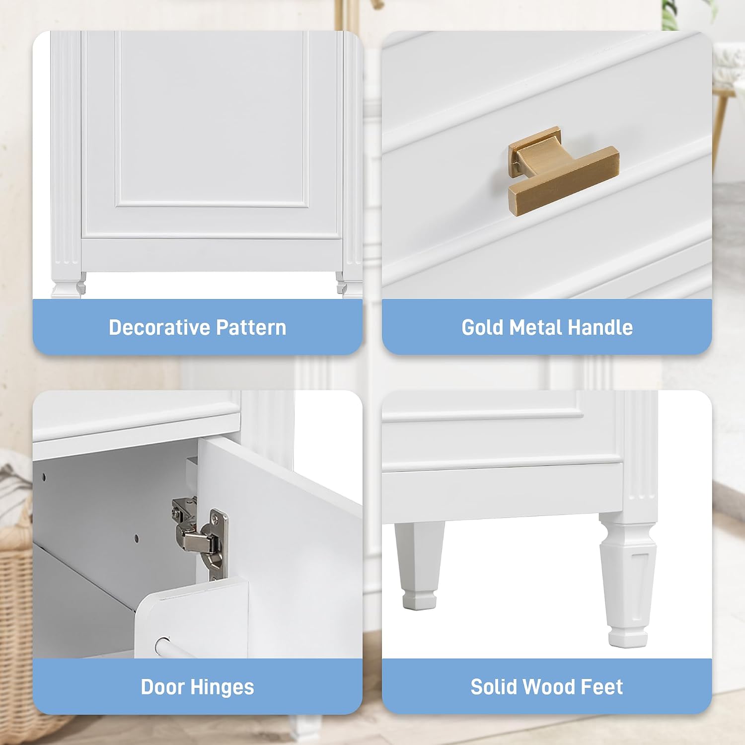 20'' Bathroom Vanity with Sink, Freestanding Storage Cabinet with Tilt-Out Drawer, Adjustable Shelf and Solid Wood Legs for Small Bathroom (White-4.10)