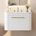 LIKIMIO 30' Bathroom Vanity with Sink, Floating Bathroom Vanity with 1 Drawer, Engineered Stone Countertop with Undermount Ceramic Sink, Wall Mounted Bathroom Vanity, Gold Handle, Easy Assembly, White