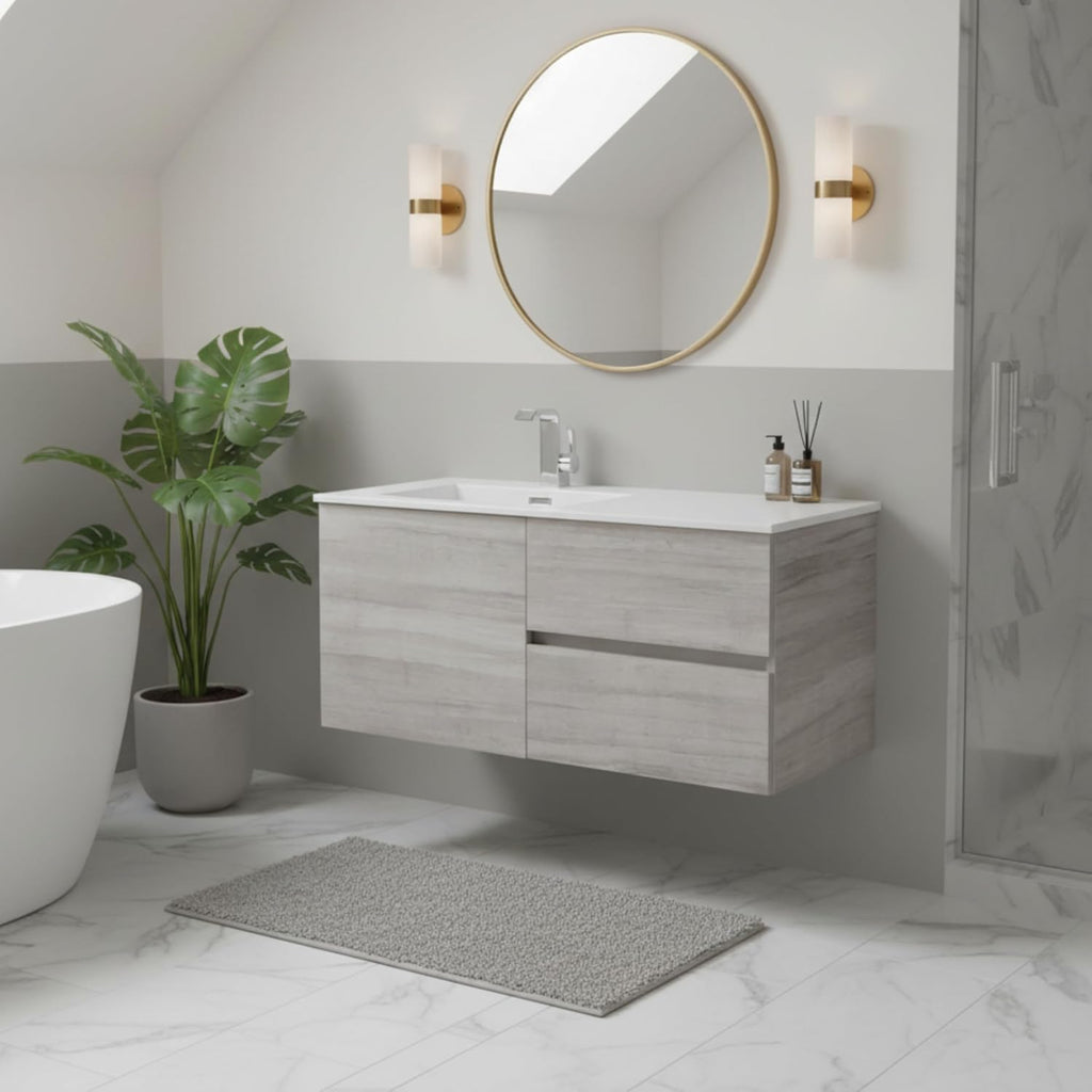Cutler Kitchen and Bath Beachwood 42 in. W x 18.25 in. D x 20 in. H Single Sink Wall Mounted Bathroom Vanity in Soho with Cultured Marble Top