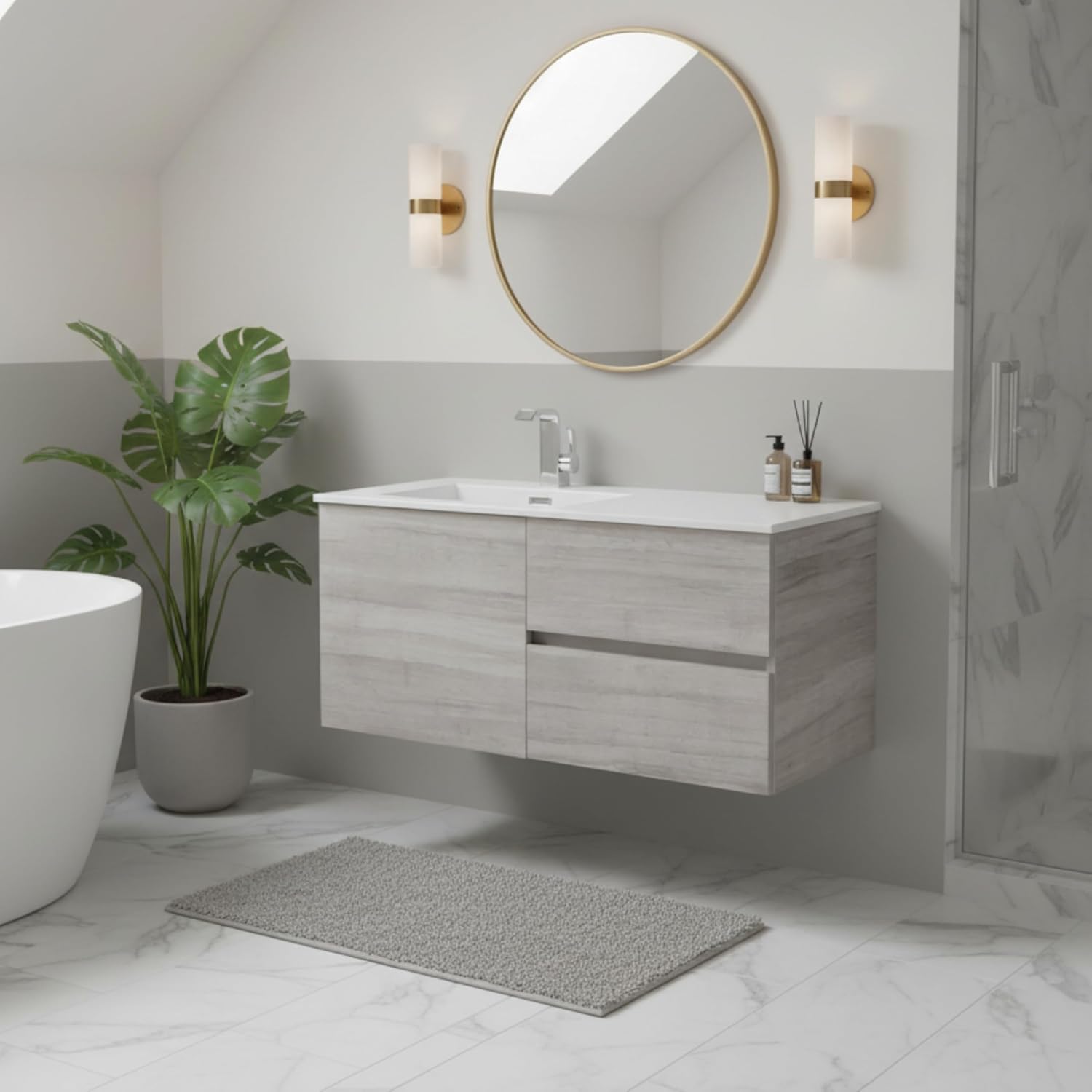 Cutler Kitchen and Bath Beachwood 42 in. W x 18.25 in. D x 20 in. H Single Sink Wall Mounted Bathroom Vanity in Soho with Cultured Marble Top