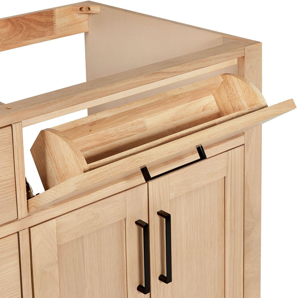 ARIEL Hepburn 36-inch Bathroom Vanity Base Cabinet,Solid Wood, 2 Soft Closing Doors, 5 Dovetail Drawers, White Oak