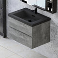 Compact 30' Floating Bathroom Vanity with Quartz Sand Basin Sink Top, Modern Wall-Mounted Bathroom Storage Vanity Cabinet with 2 Soft Close Drawers for Lavatory, Grey