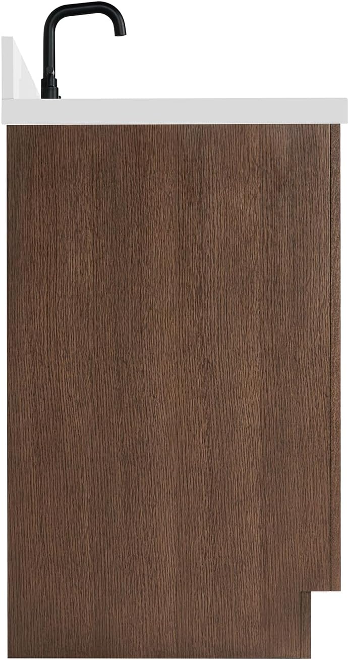 ARIEL Hepburn 48-inch Bathroom Vanity with Sink,Solid Wood, 1.5-inch Pure White Quartz Countertop, Single Rectangular Porcelain Sink, 2 Soft Closing Doors, 9 Dovetail Drawers, Brown Oak
