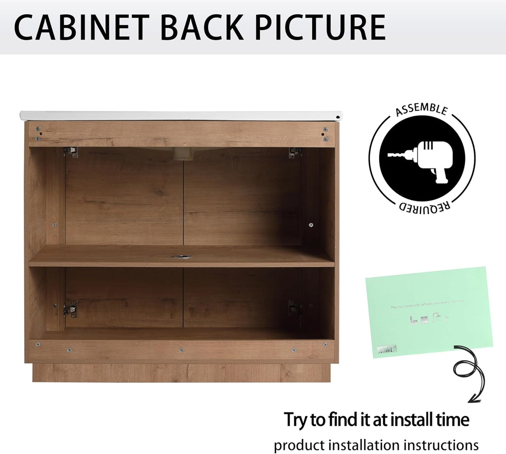 40' Bathroom Vanity with Sink, 40 Inch FreeStanding Vanity, Single Sink Floor Stand Vanity Combo, Modern Brown Bathroom Vanity Set with 2 Soft-Close Door and White Basin Sink
