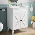 HOOBRO 24.2' Modern Bathroom Vanity with Sink, Farmhouse Bathroom Sink Cabinet with Ceramic Basin, Door Storage, 2 Doors & High-Leg Design, Easy Assembly, Drain Kit Not Included, White