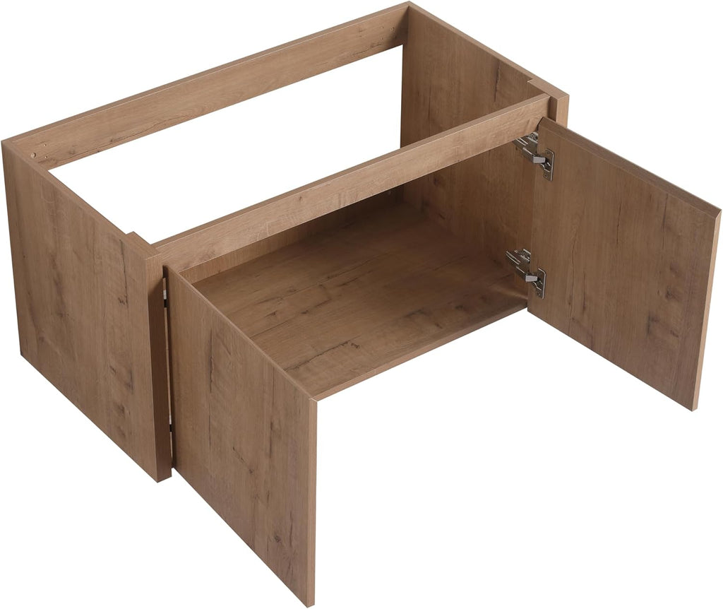 36' Floating Bathroom Vanity,36 Inch Bathroom Vanity Without Top Sink,Modern Floating Vanity Cabinet,Brown Wall Mounted Cabinet with Soft Closing Doors,Plywood(Sink Basin Not Included)